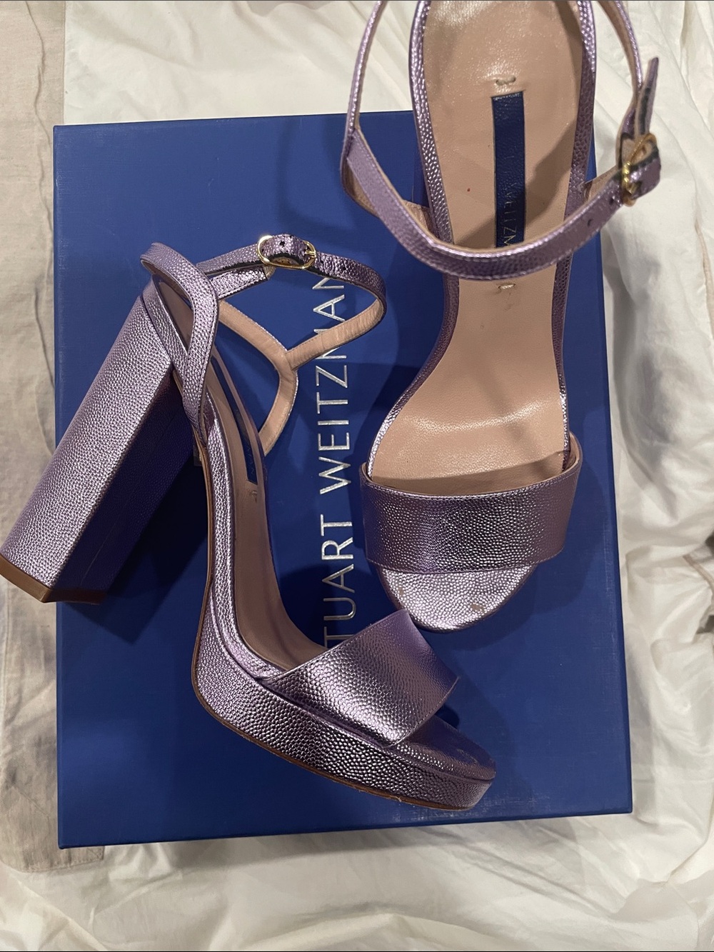 Stuart Weitzman Metallic Lavender Block Platform Sandals